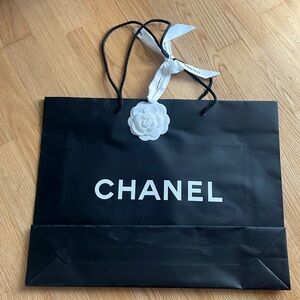 CHANEL Black Shopping Bag with White Camellia
